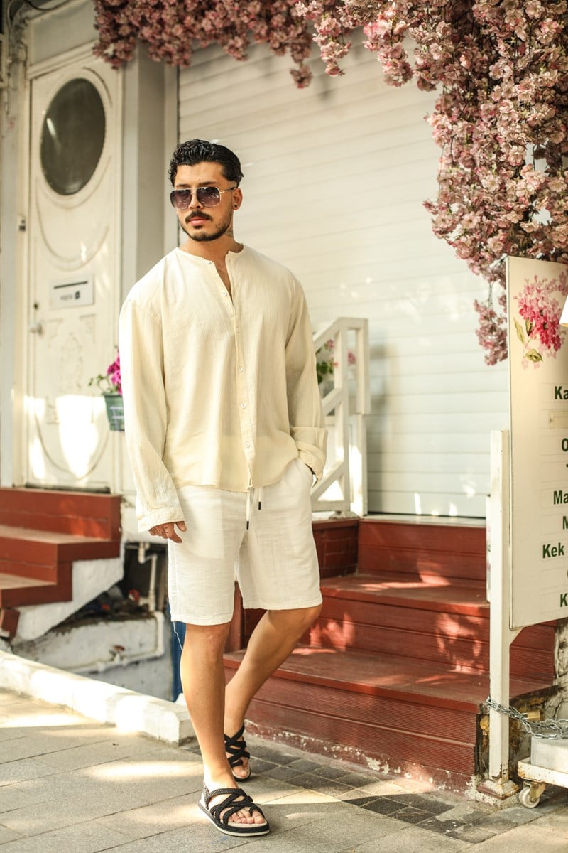 Pamuklu Sıfır Yaka Oversize Gömlek