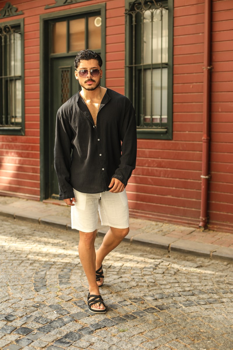 Pamuklu Sıfır Yaka Oversize Gömlek