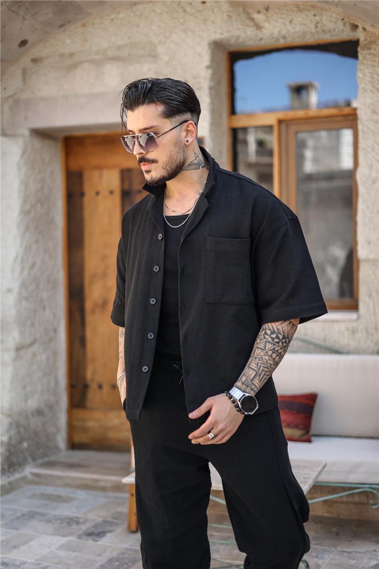 Pamuklu Tek Cepli Oversize Gömlek Siyah