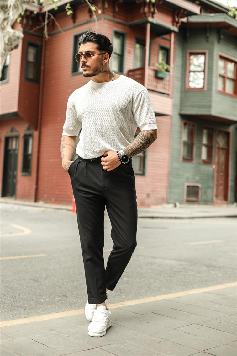 Papatya Detaylı Oversize T-Shirt Beyaz