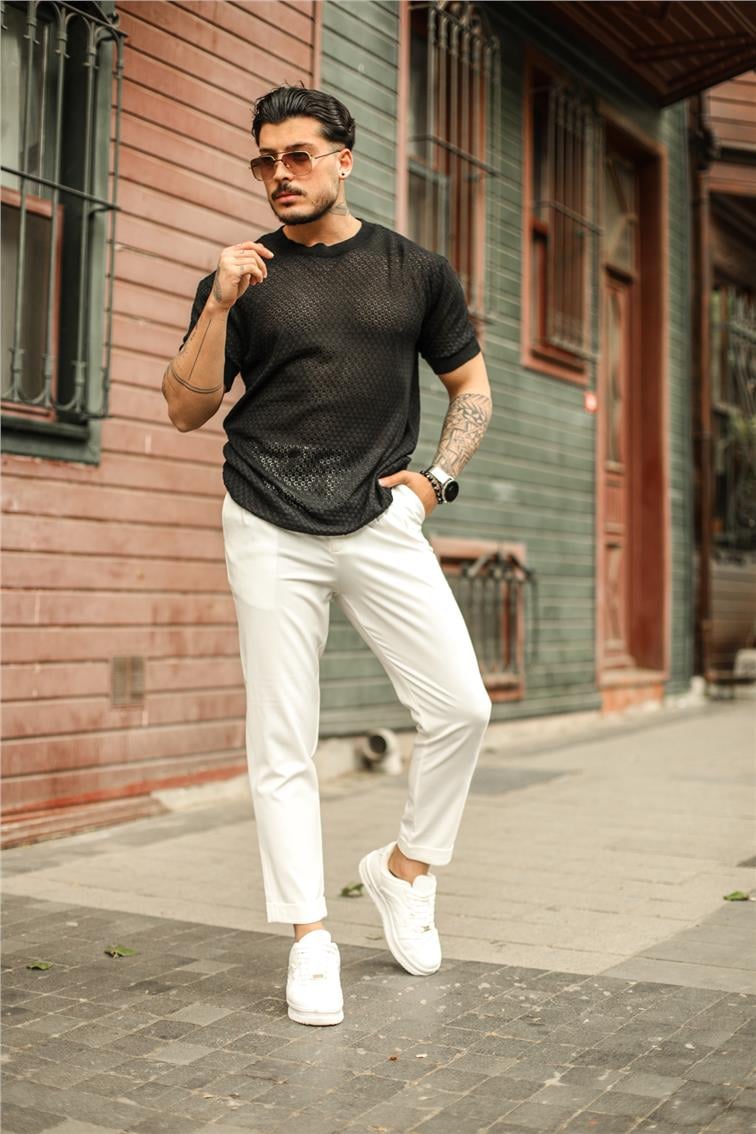 Papatya Detaylı Oversize T-Shirt Siyah