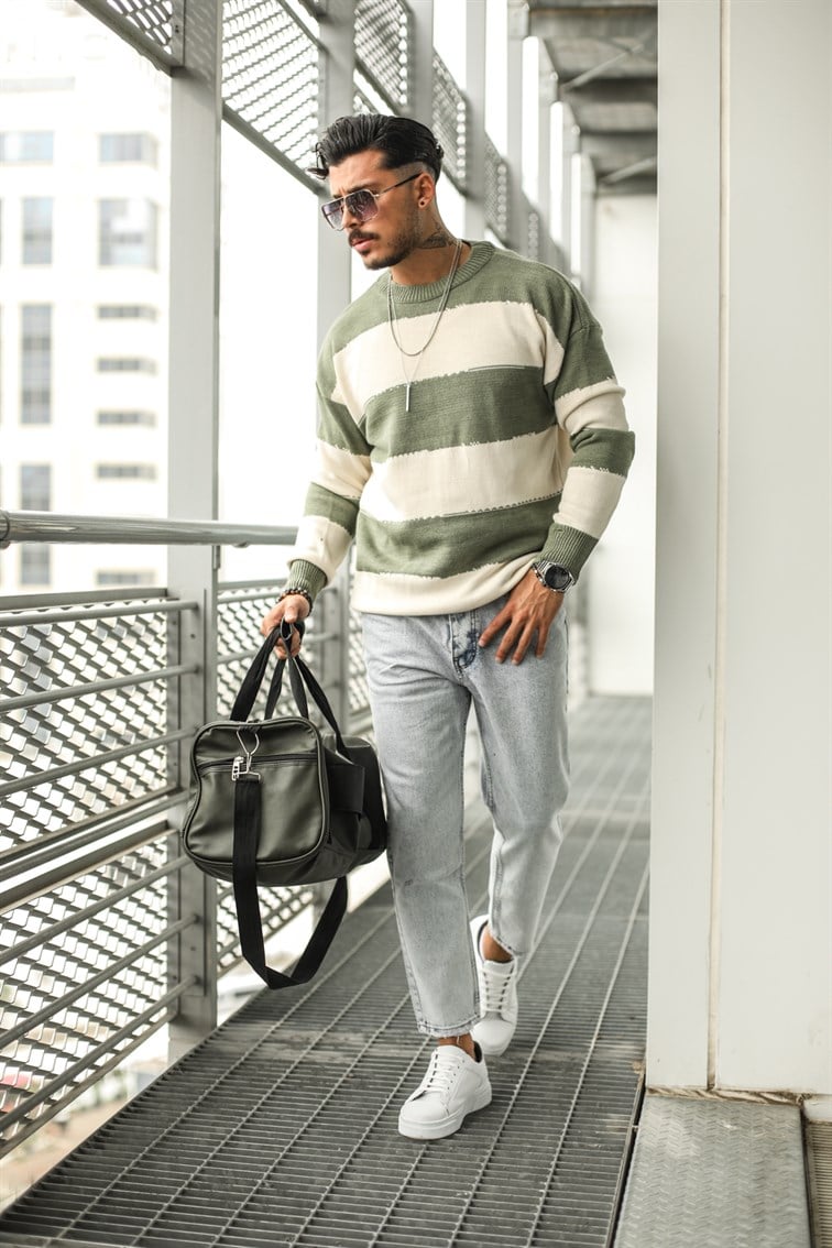 Paralel Çizgili Oversize Kazak