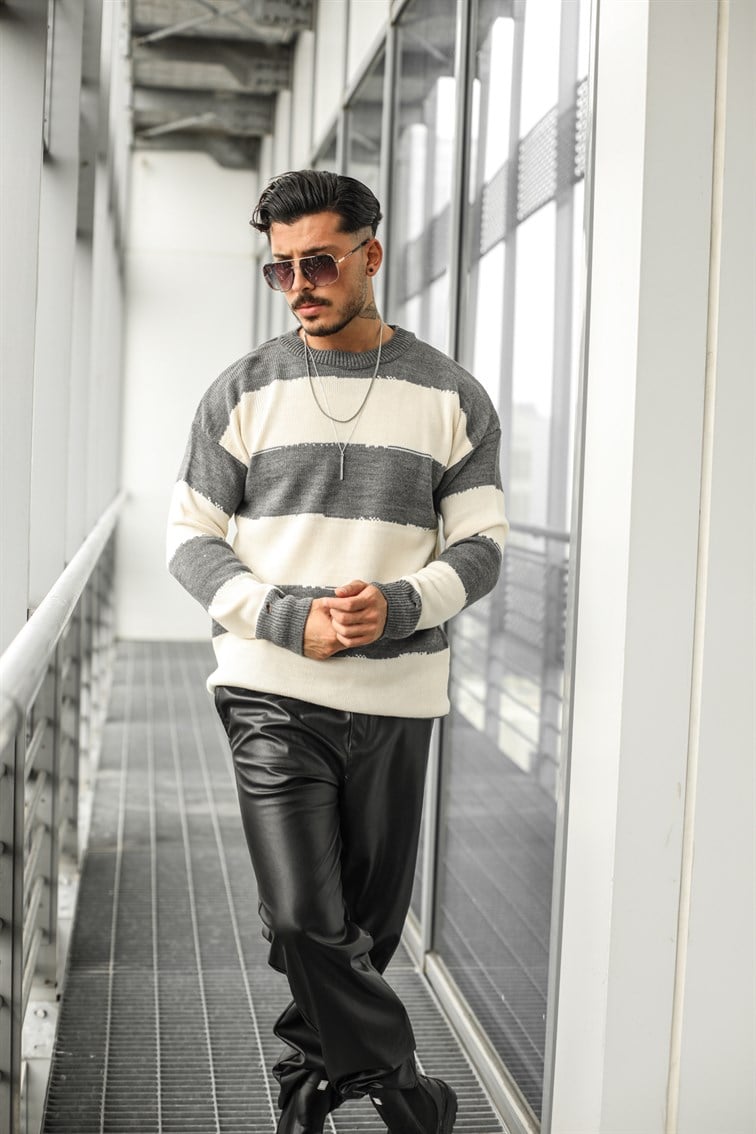 Paralel Çizgili Oversize Kazak