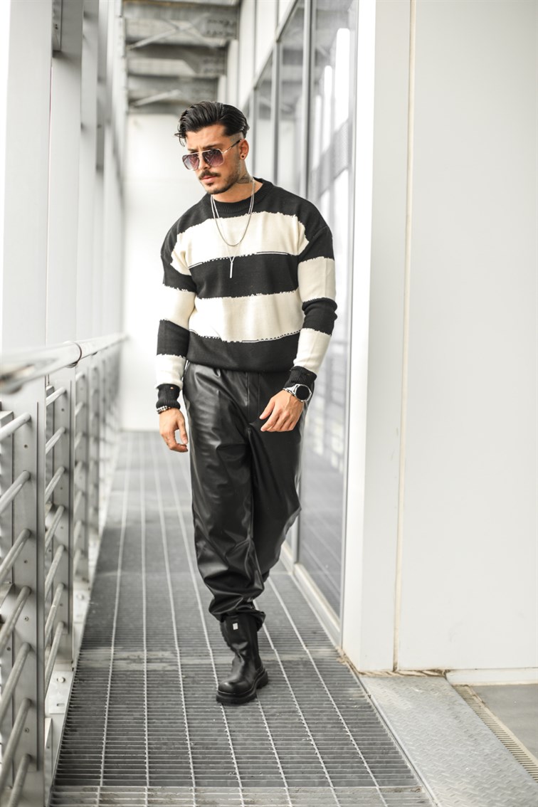 Paralel Çizgili Oversize Kazak