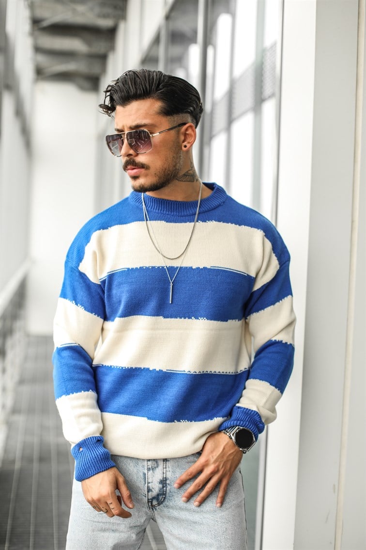 Paralel Çizgili Oversize Kazak