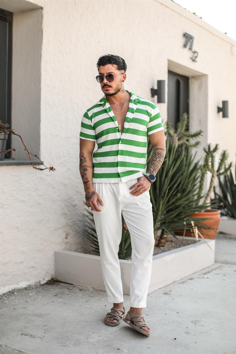 Paralel Pamuklu Örmeli Gömlek Yeşil