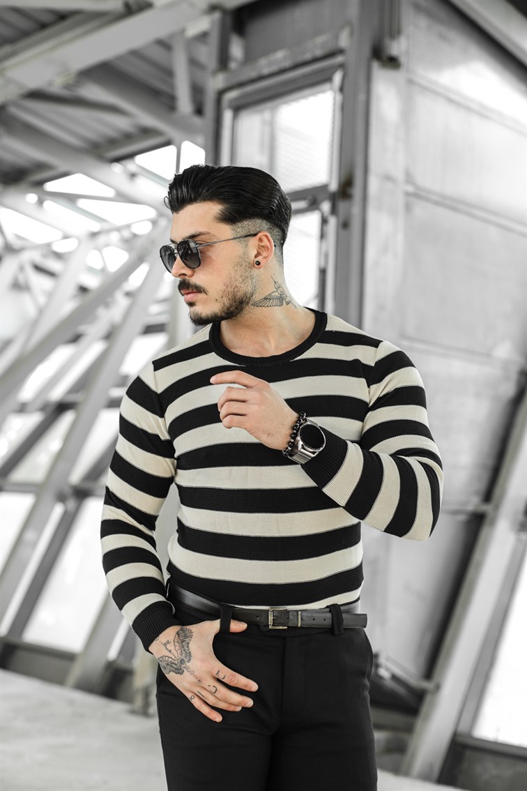 Paralel Petek Örme Detaylı Slim Fit Kazak