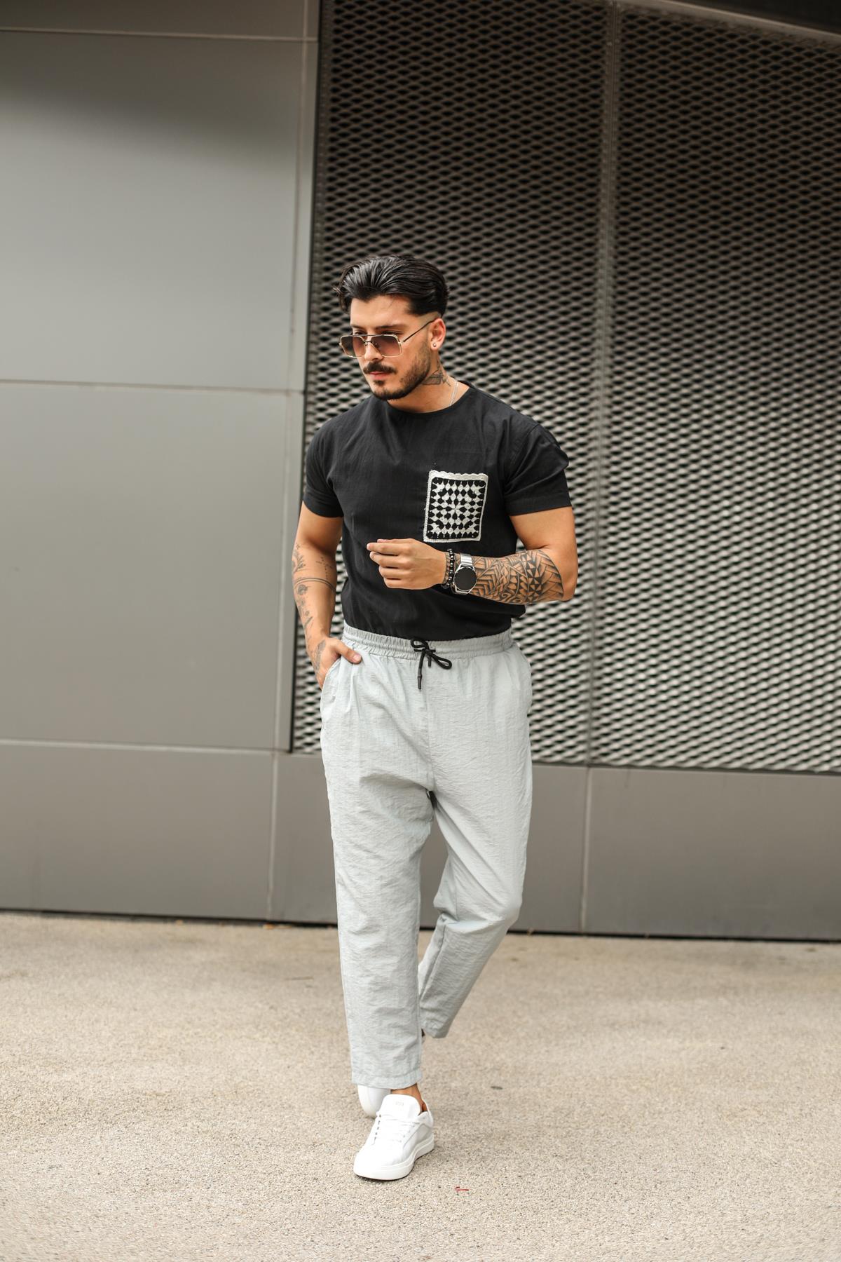 Paraşüt Kumaş Boyfriend Pantolon açık Gri