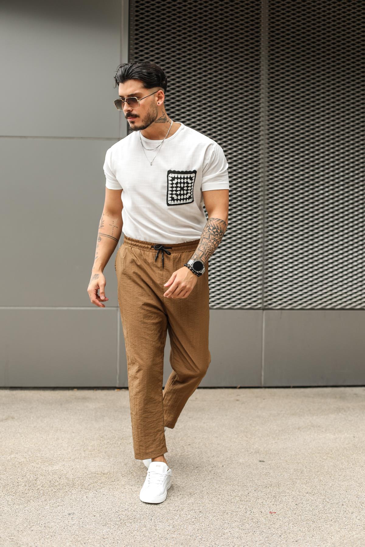 Paraşüt Kumaş Boyfriend Pantolon Kahve
