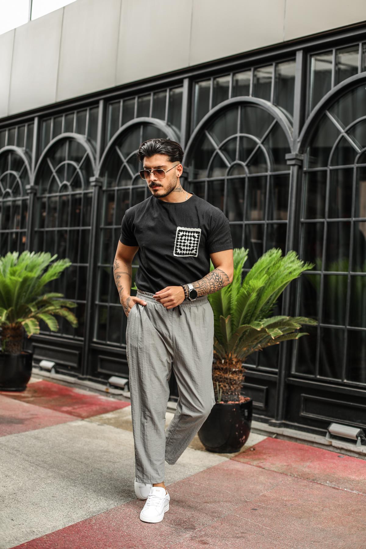 Paraşüt Kumaş Boyfriend Pantolon Kurşun