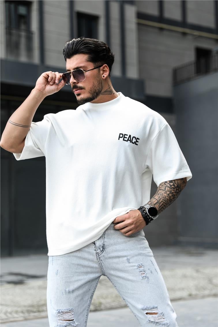 PEACE Baskılı Oversize T-Shirt Beyaz