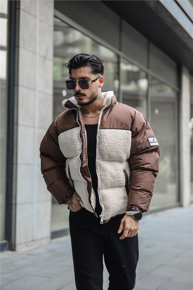 Peluş Oversize Mont Bej-Kahve