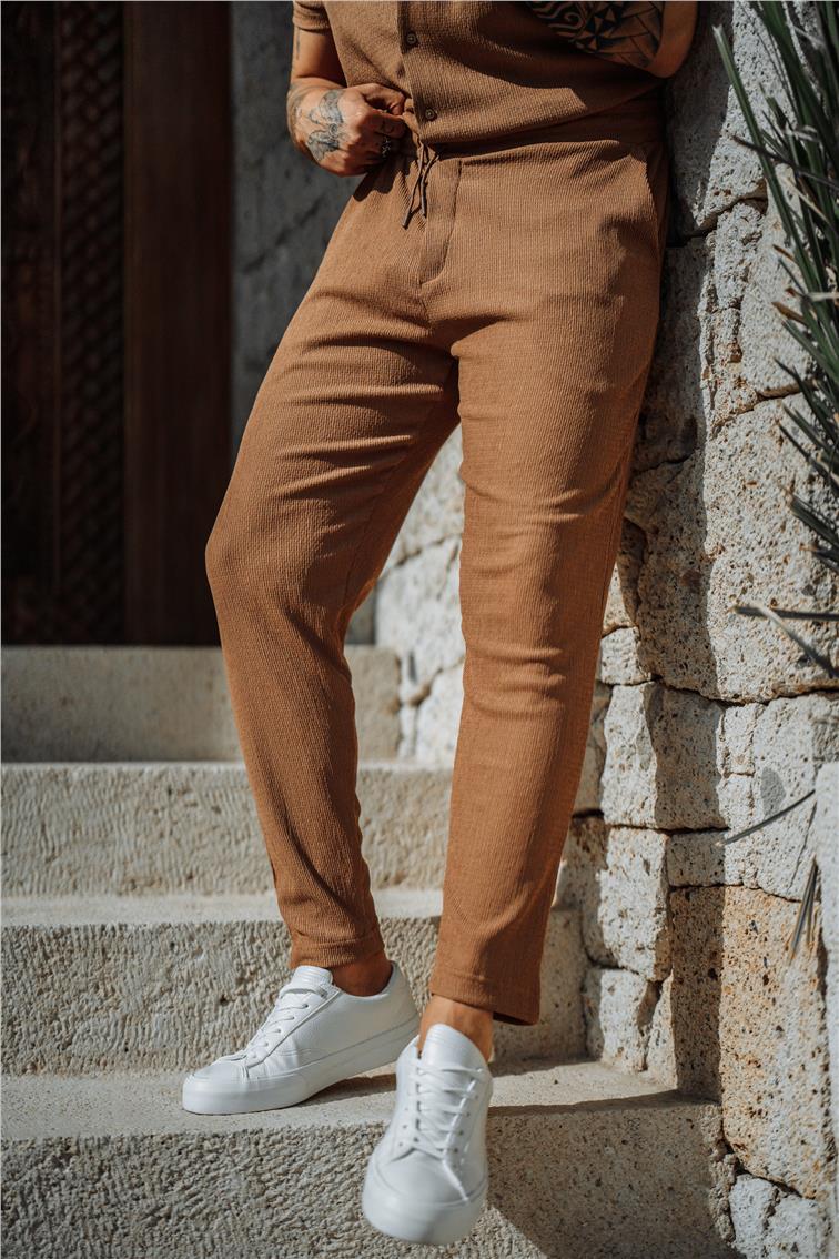 Pilili Slim Fit Eşofman Kahve