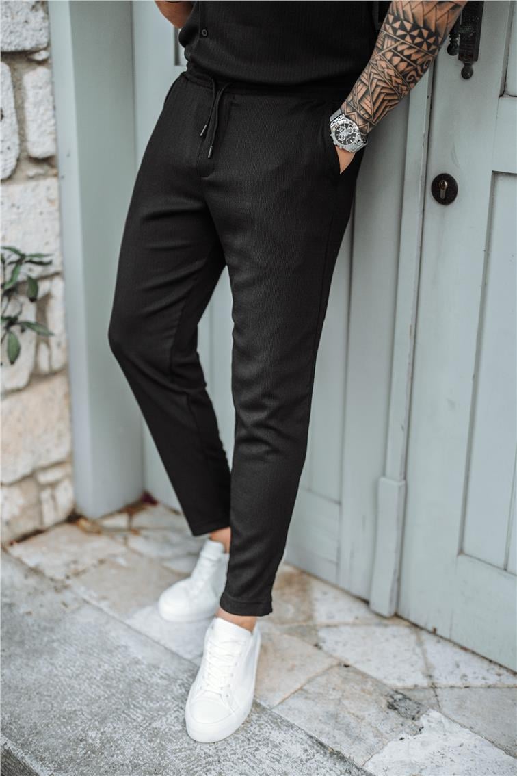Pilili Slim Fit Eşofman Siyah