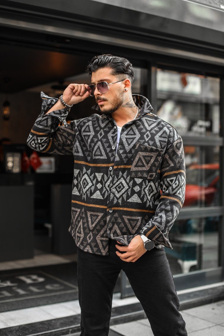 Piramit Sembol Desenli Oduncu Oversize Gömlek
