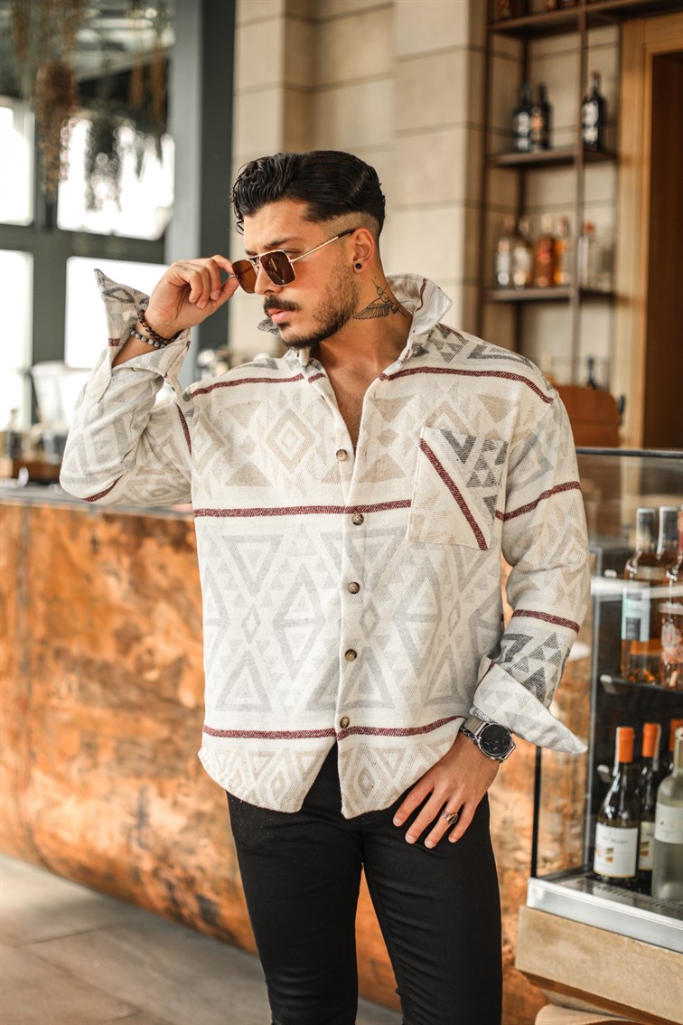 Piramit Sembol Desenli Oduncu Oversize Gömlek