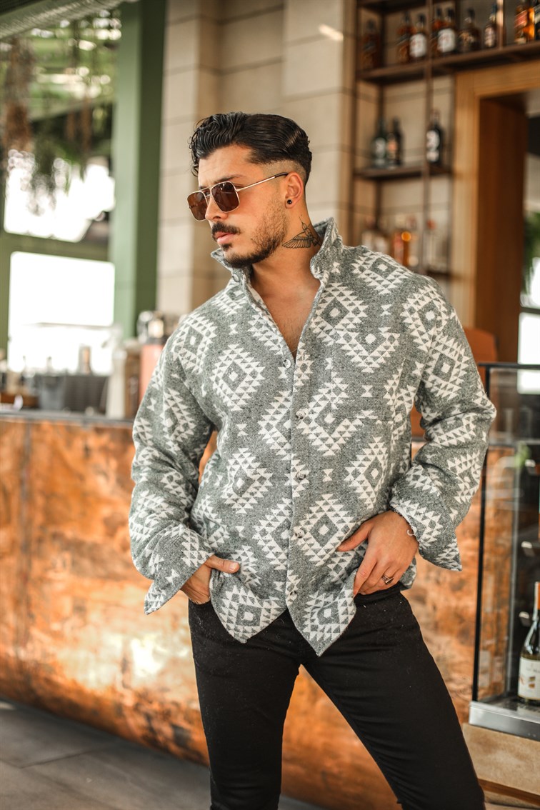 Pıtrak Desenli Oversize Gömlek