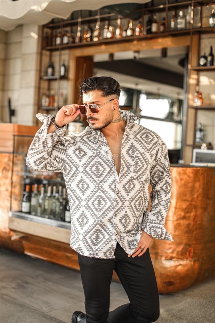 Pıtrak Desenli Oversize Gömlek