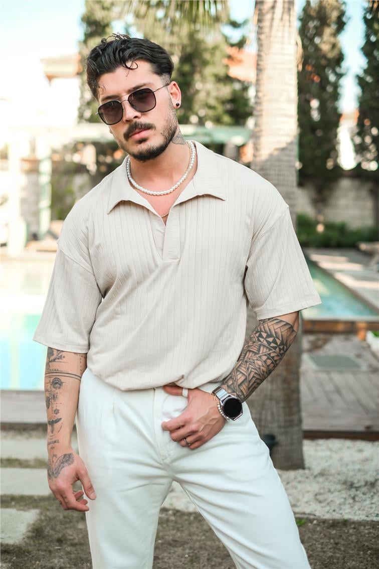 Polo Yaka Oversize T-Shirt Ekru