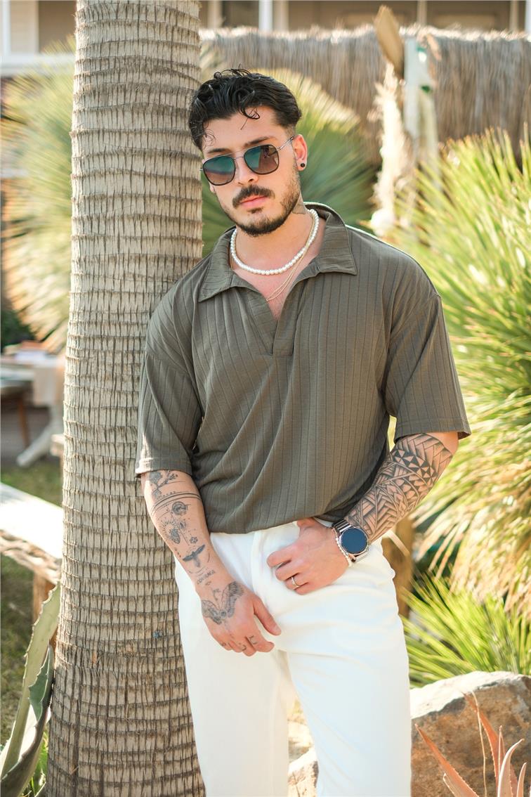 Polo Yaka Oversize T-Shirt Haki