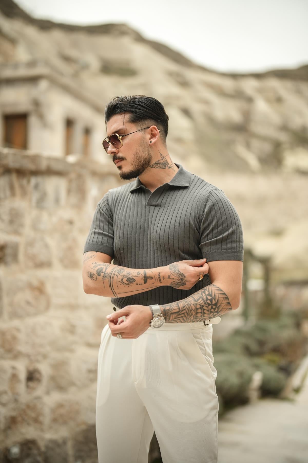Polo Yaka Pamuklu Slim Fit T-Shirt Antrasit