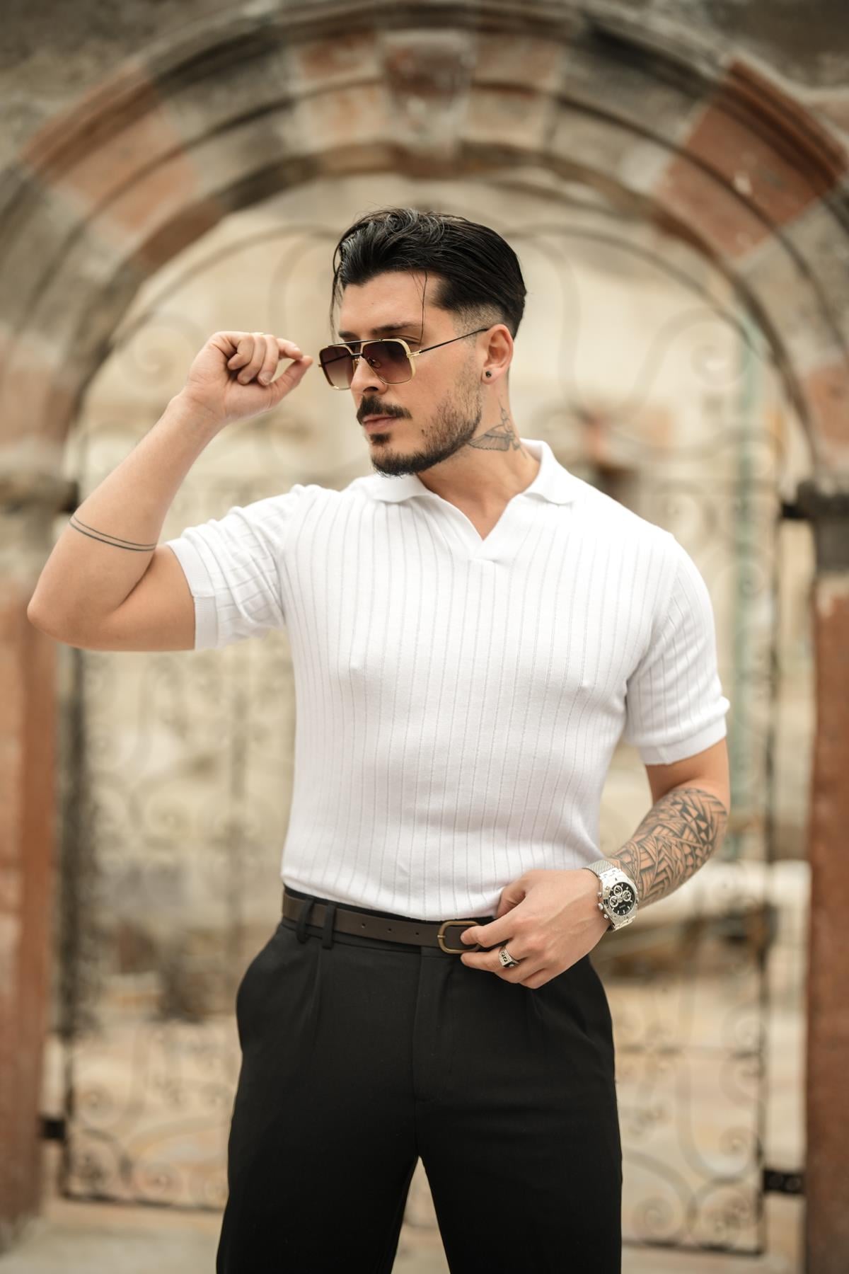 Polo Yaka Pamuklu Slim Fit T-Shirt Beyaz