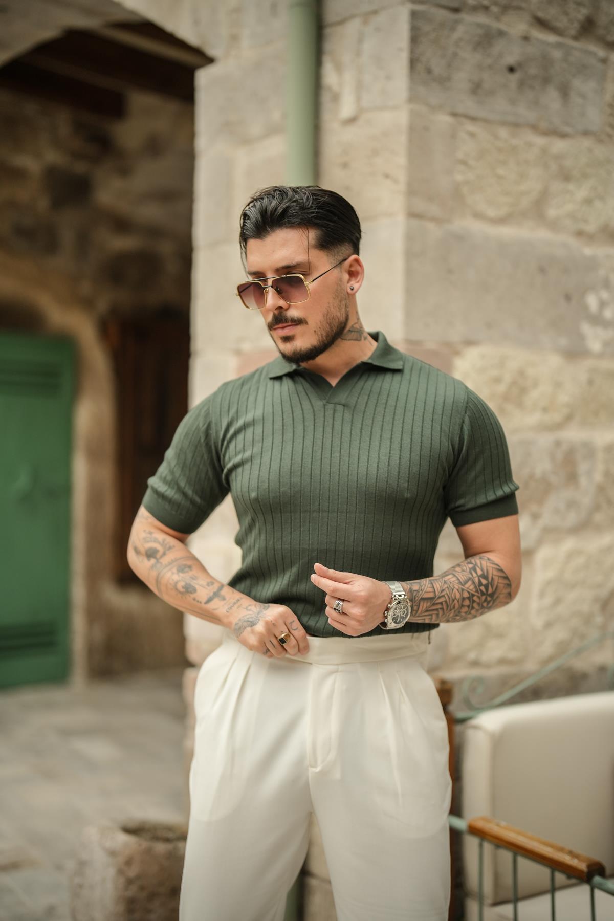 Polo Yaka Pamuklu Slim Fit T-Shirt Haki