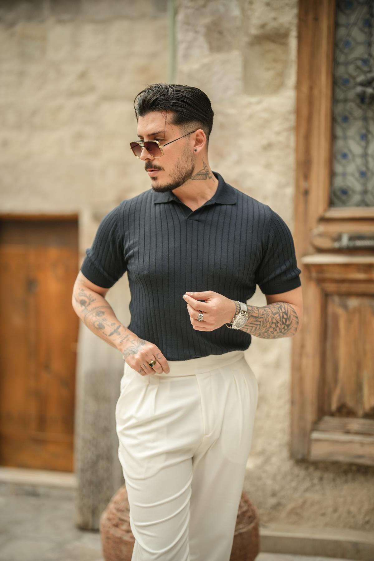 Polo Yaka Pamuklu Slim Fit T-Shirt Lacivert
