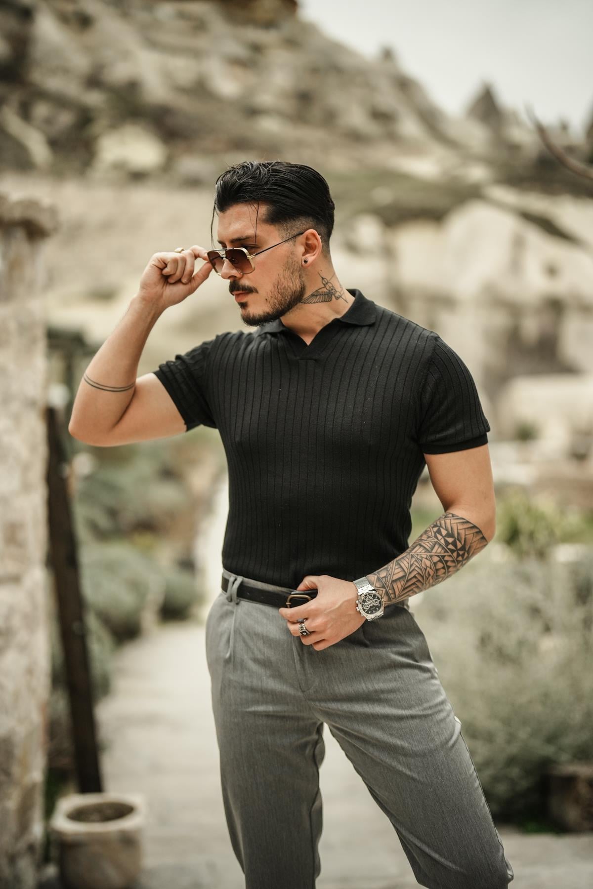 Polo Yaka Pamuklu Slim Fit T-Shirt Siyah