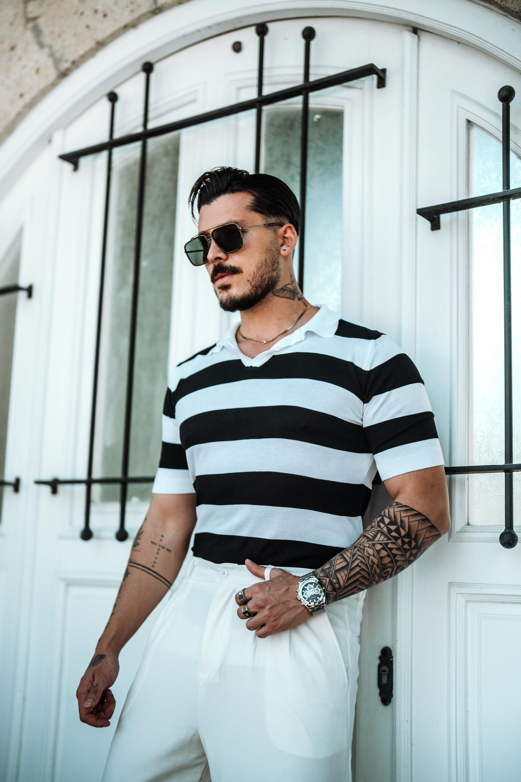 Polo Yaka Paralel T-Shirt Siyah
