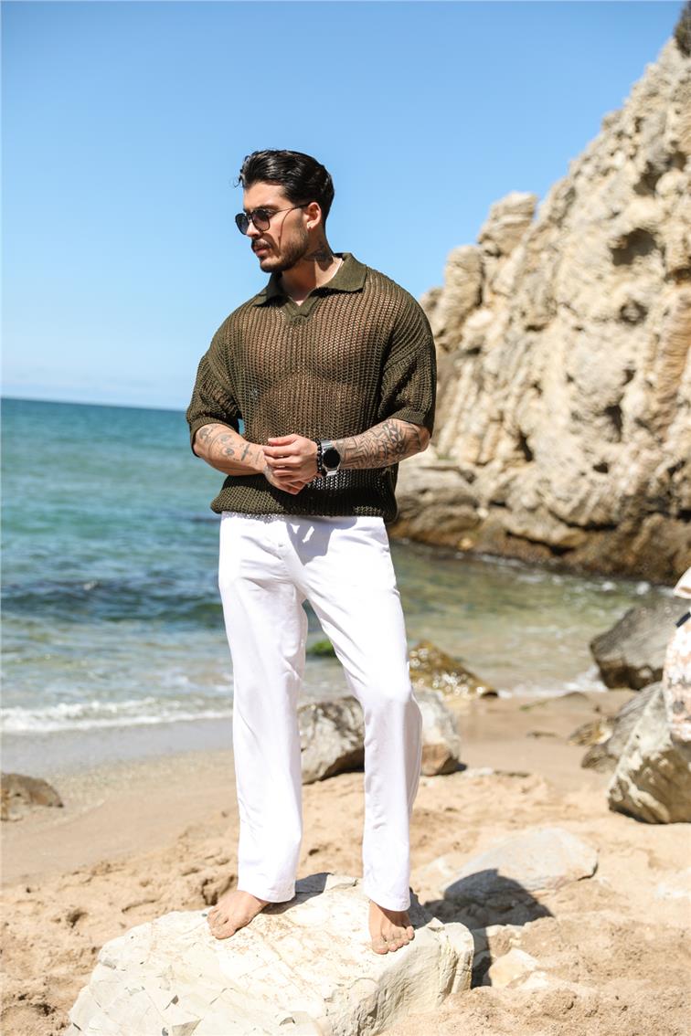 Polo Yaka Premium İnce Tirko T-Shirt Haki