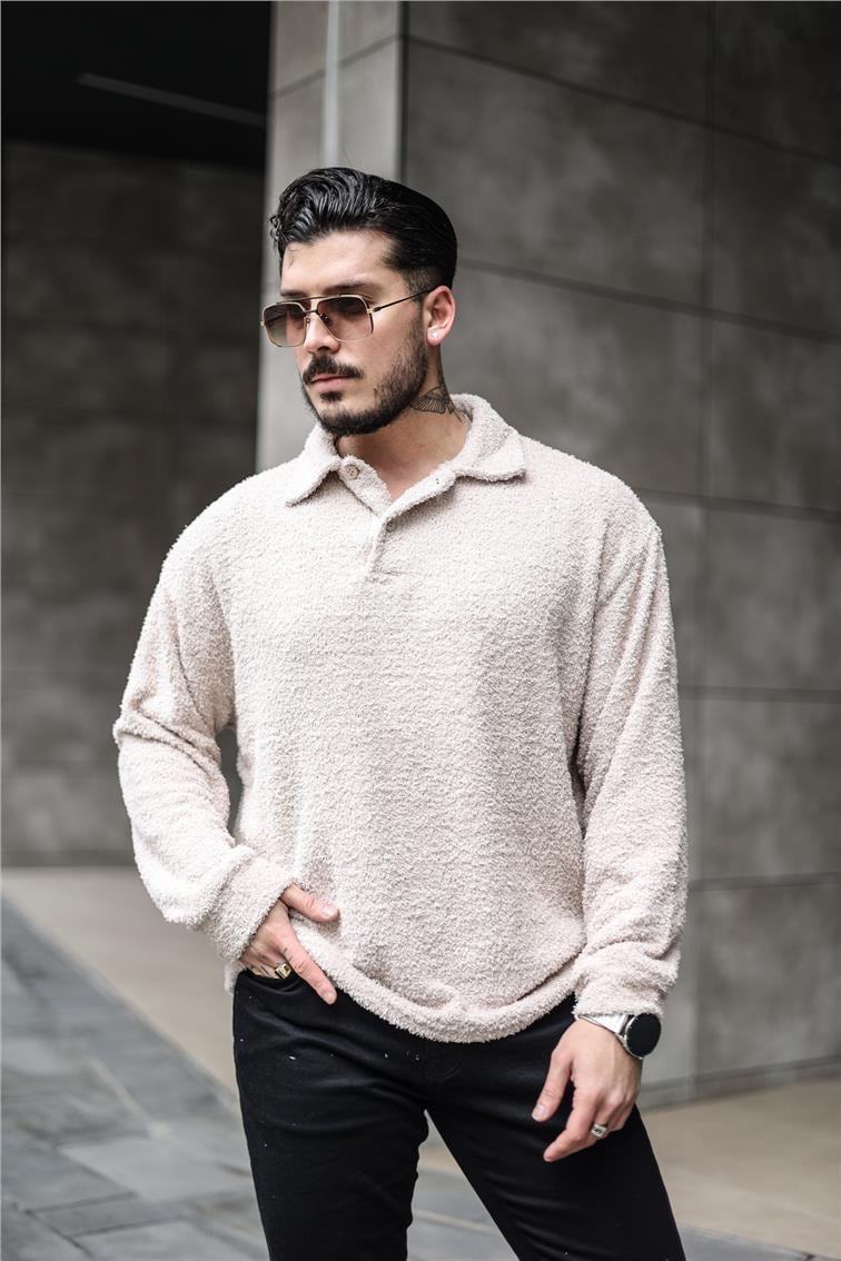 Polo Yaka Yün Oversize Kazak Bej