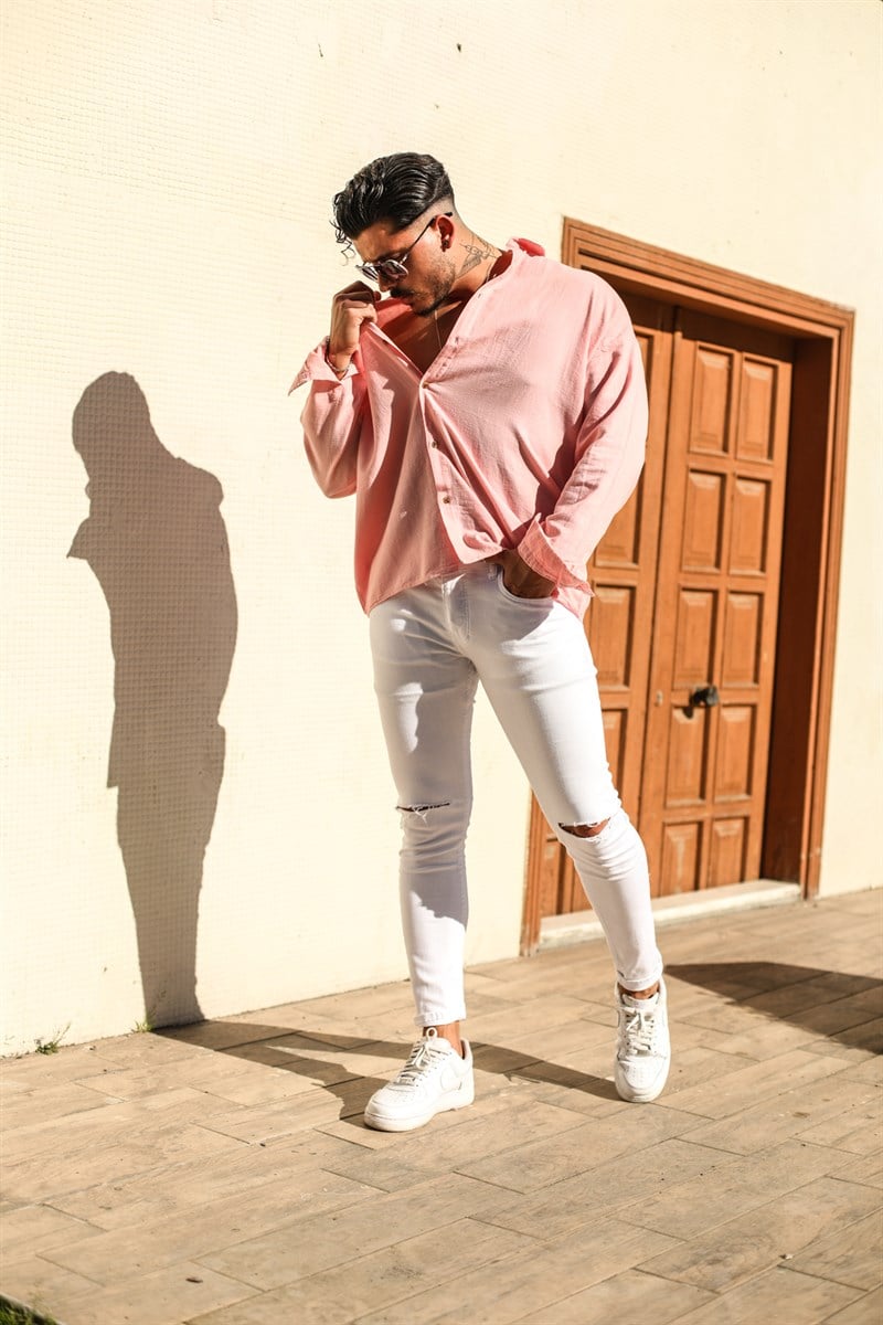 Pudra Örme Keten Gömlek