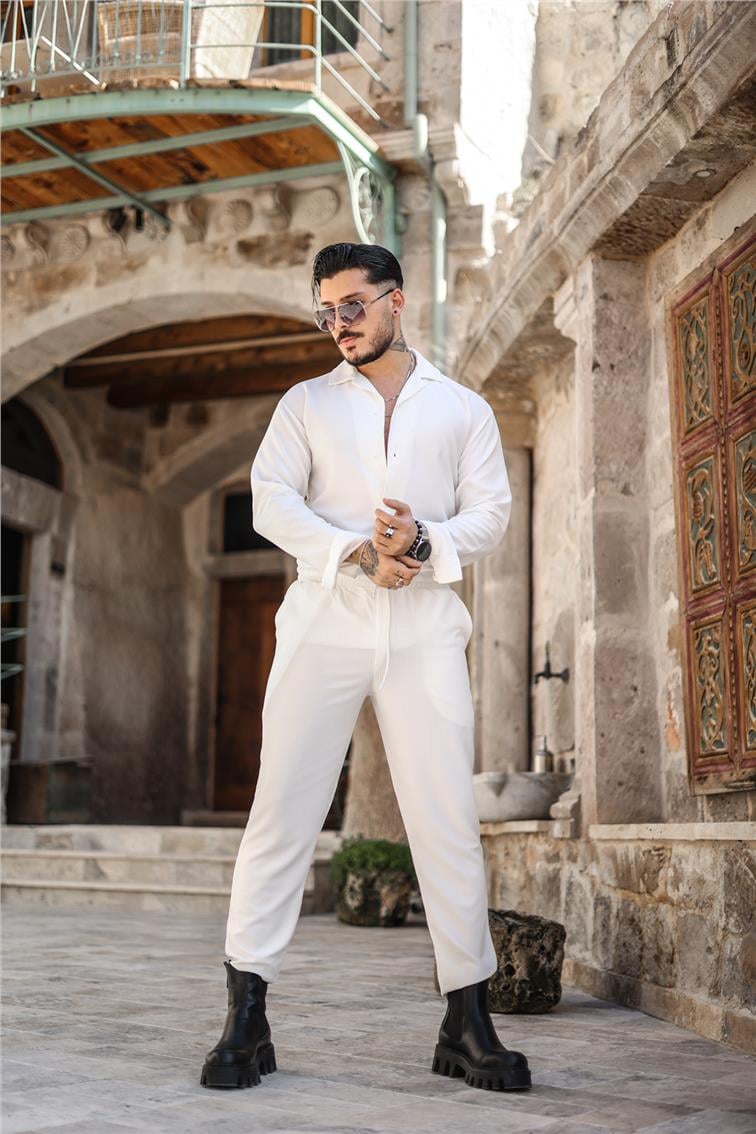 Rahat Baggy Fitilli Pantolon Beyaz