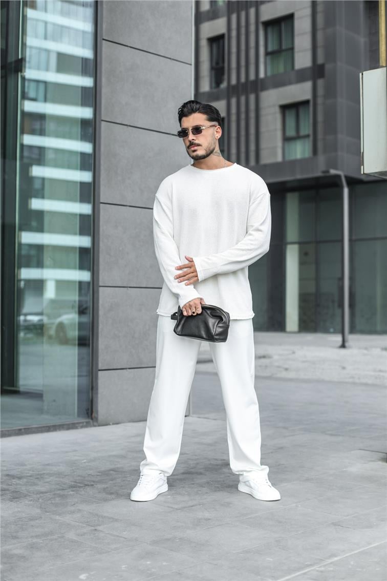 Rahat Örgülü Oversize Kazak Beyaz