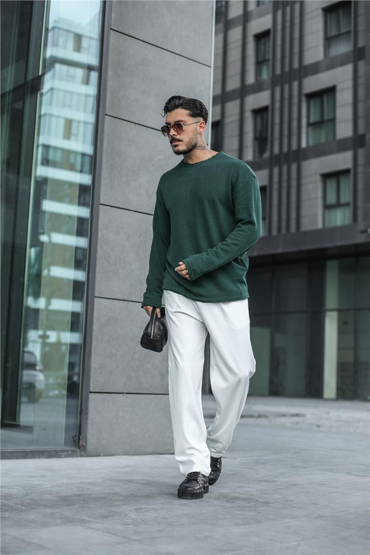 Rahat Örgülü Oversize Kazak Koyu Yeşil