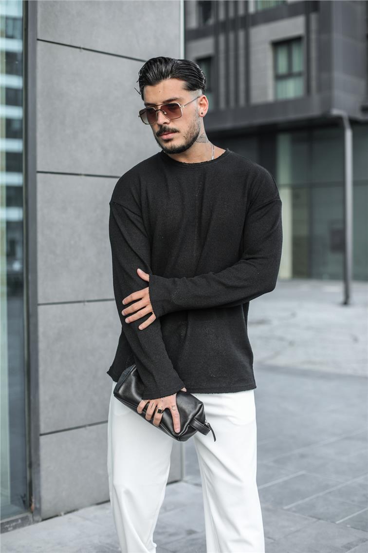 Rahat Örgülü Oversize Kazak Siyah