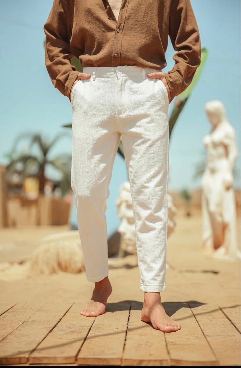 Regular Fit Keten Pantolon Beyaz
