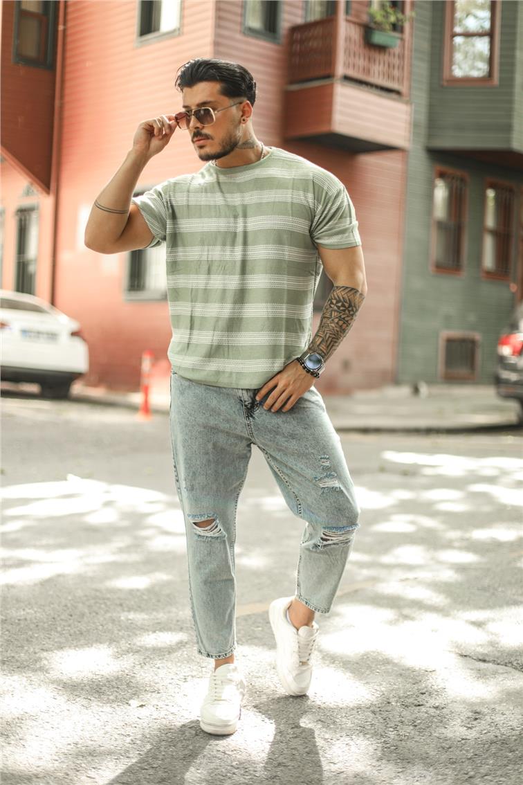 Relax Çizgili Oversize T-Shirt Mint