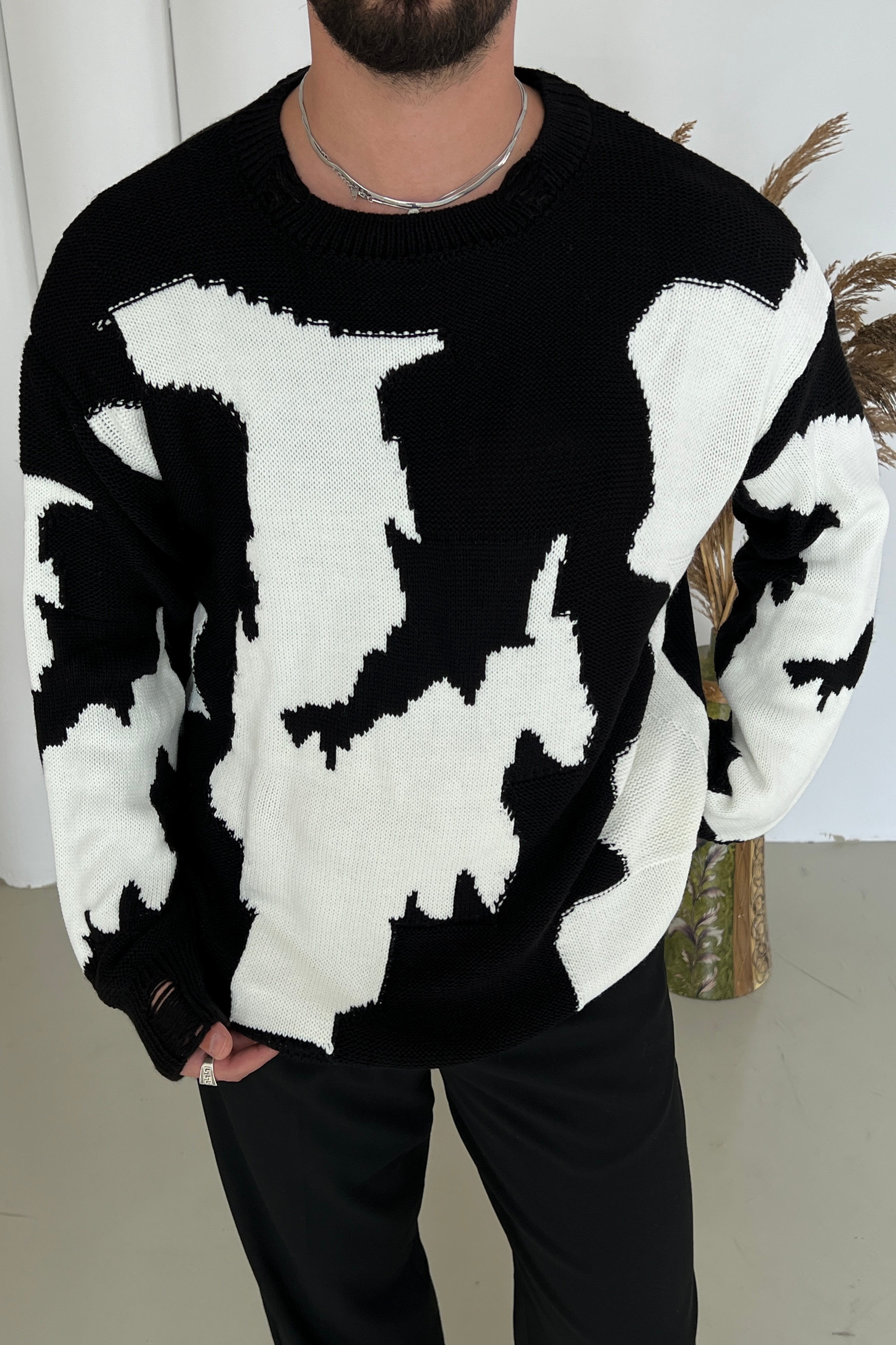 Renk Geçişli Oversize Kazak Siyah