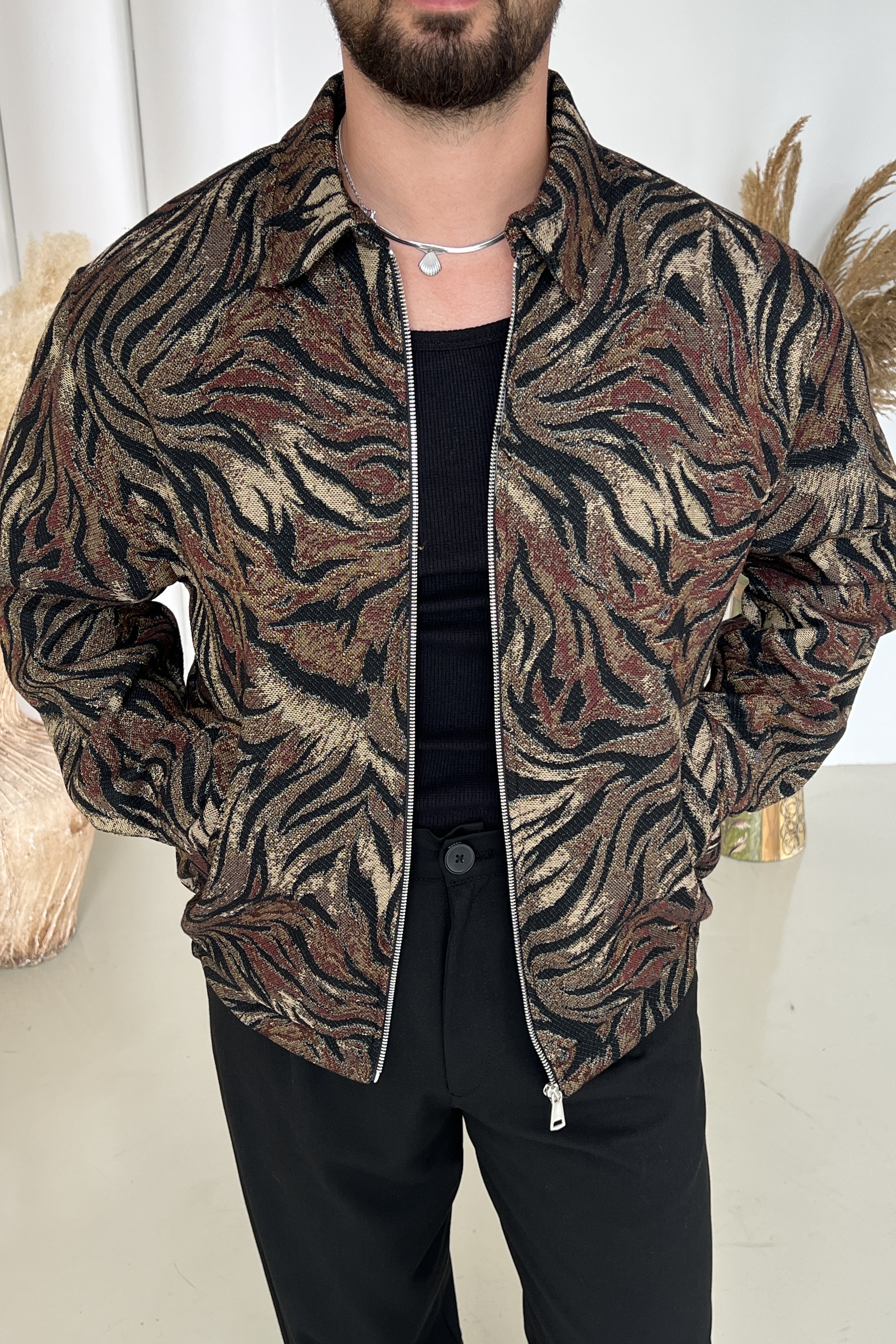 Renkli Retro Oversize Tasarım Ceket Siyah