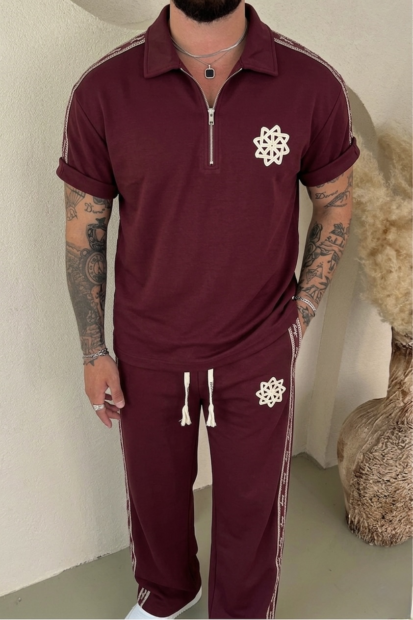 Retro Nakışlı Eşofman Takımı Bordo
