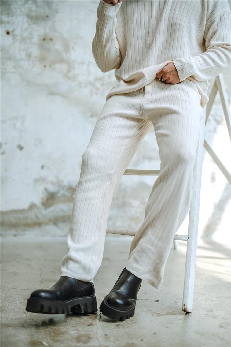 Ribanalı Comfort Pantolon Açık Krem