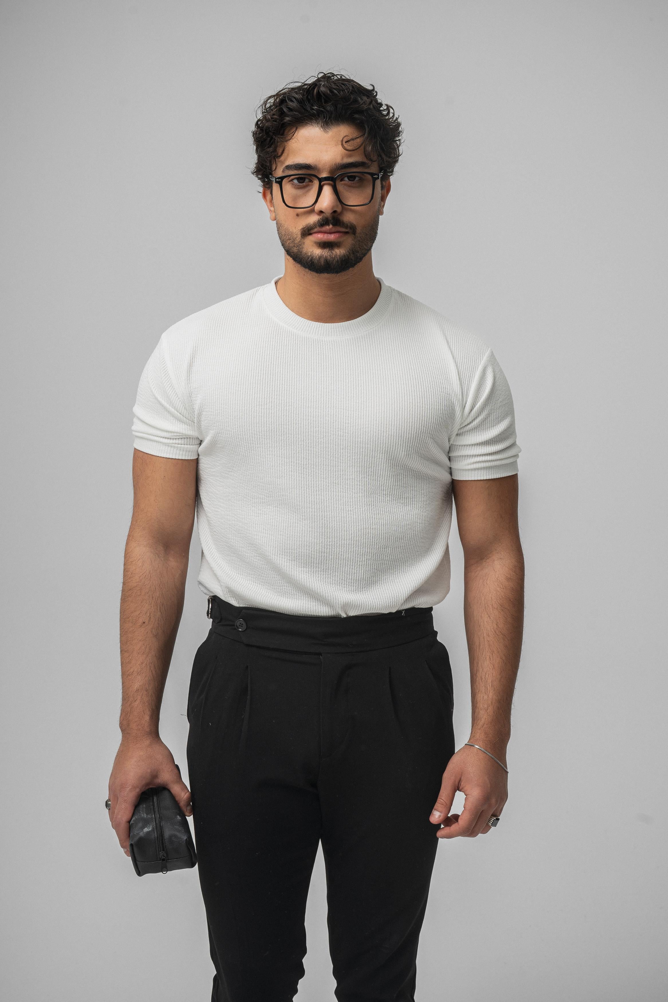 Ribbed Slim Fit T-Shirt Beyaz