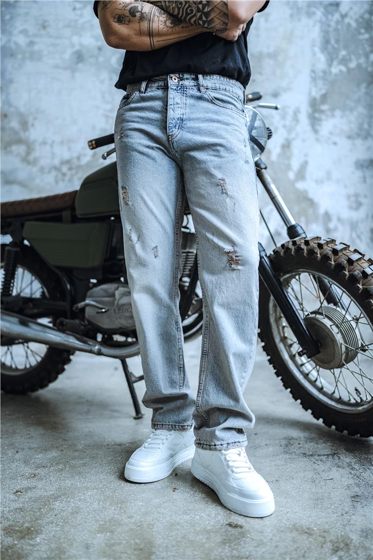 Ripped Baggy Jean Yıkamalı Mavi