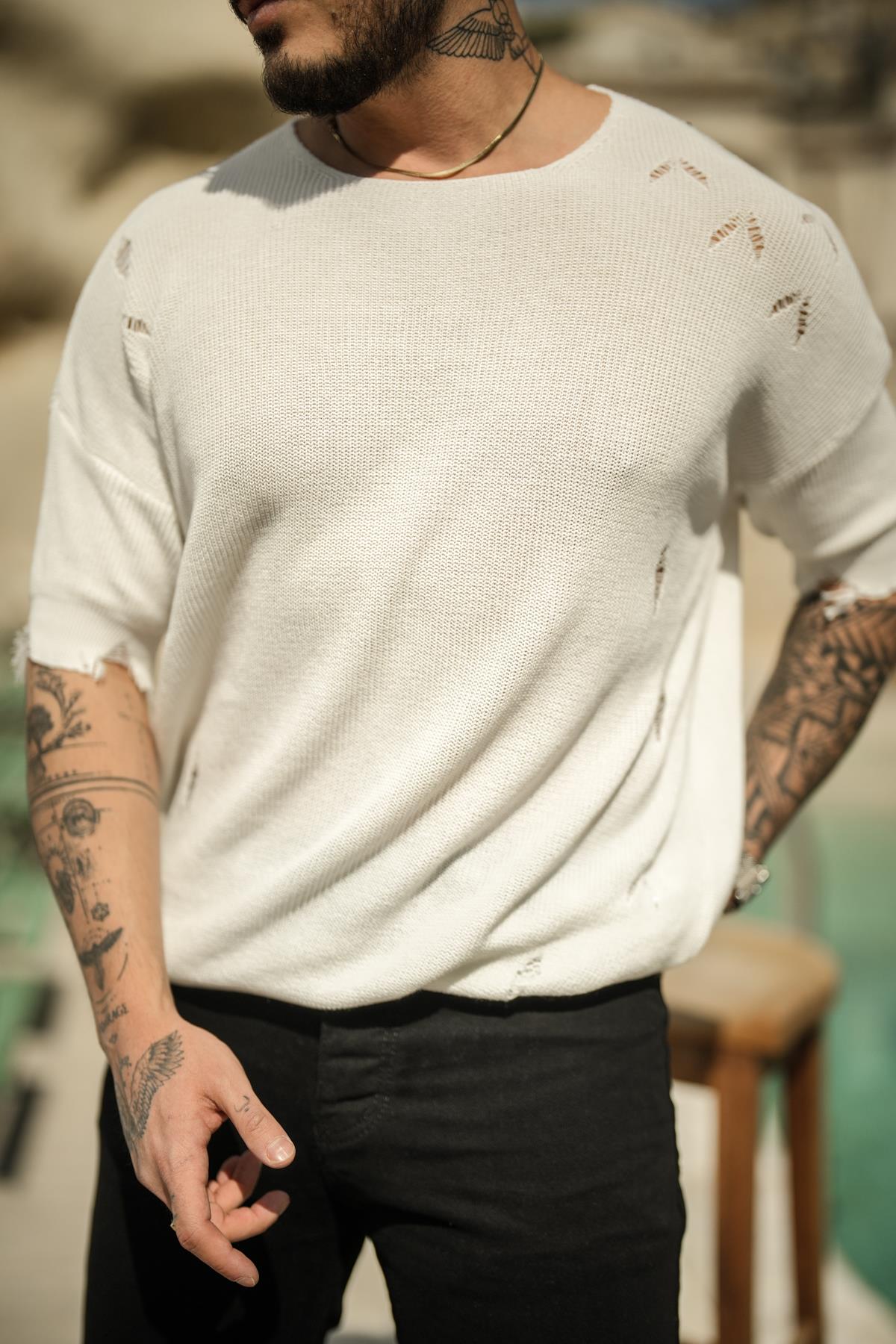 Ripped Oversize Fakir Kol T-Shirt- Out Fit Man