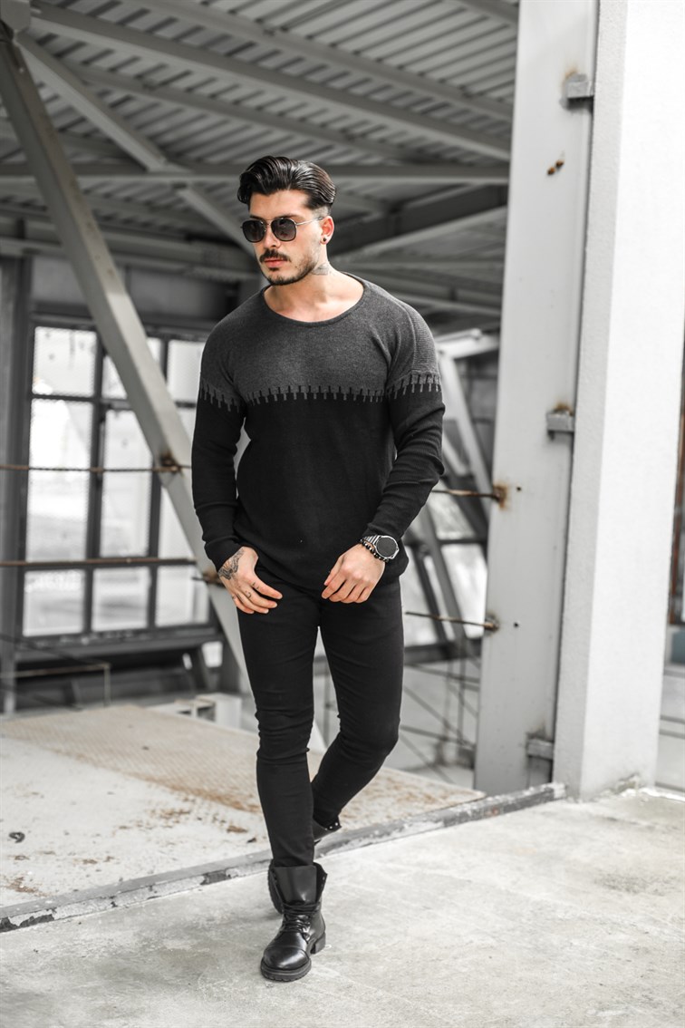 Salaş Örme İki Renk Triko Kazak