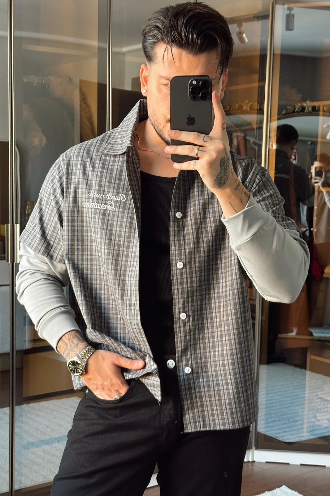 Şardonlu Kol Ekose Bol Gömlek Yeşil