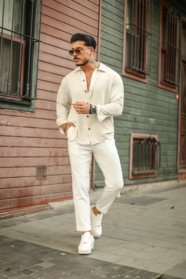 Saten Oversize Gömlek Bej