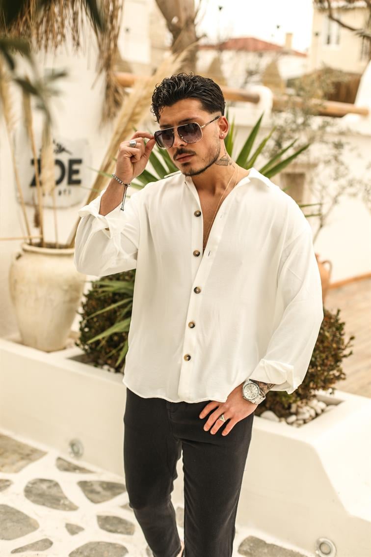 Saten Oversize Gömlek Beyaz